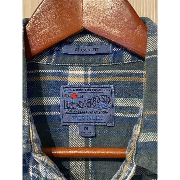 Lucky Brand Blue Green Plaid Pearl Snap L/S Shirt Men's Medium - Picture 4 of 6